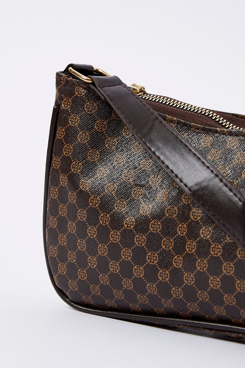 Brown Floral Print Detail Shoulder Bag for YouandAll Fashion