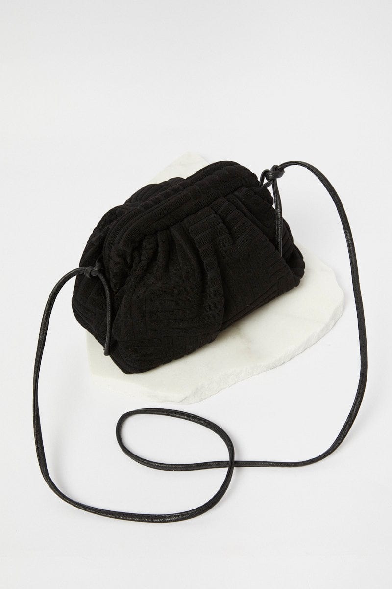 Black Toweling Detail Crossbody Bag for YouandAll Fashion