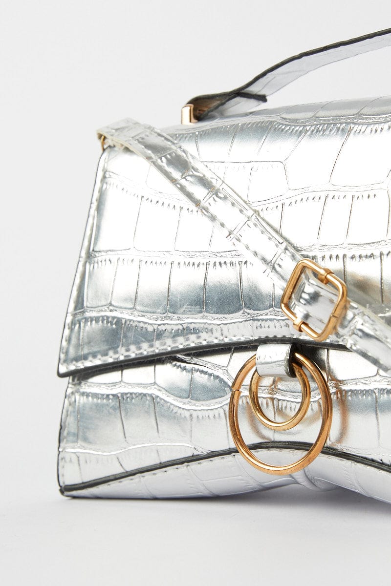 Silver Croc Top Handle Crossbody Bag for YouandAll Fashion