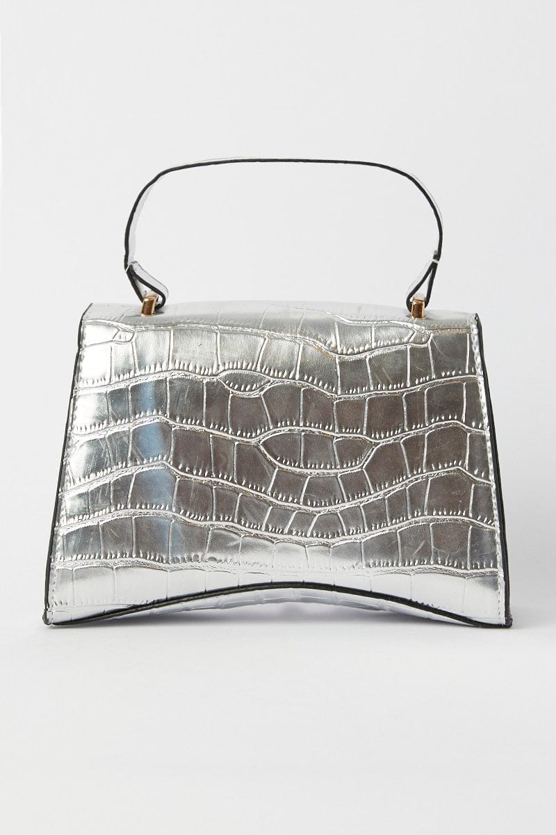 Silver Croc Top Handle Crossbody Bag for YouandAll Fashion