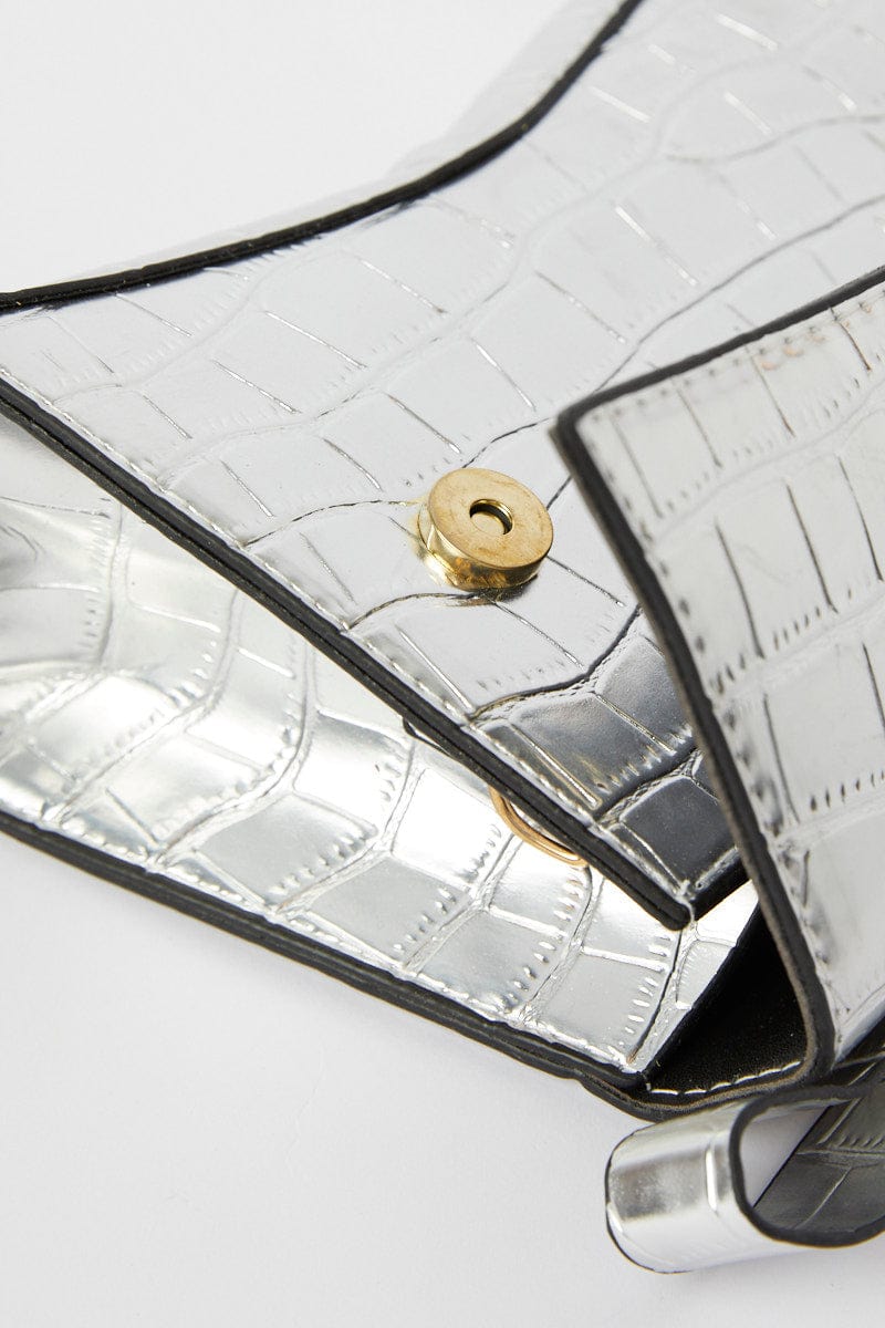 Silver Croc Top Handle Crossbody Bag for YouandAll Fashion