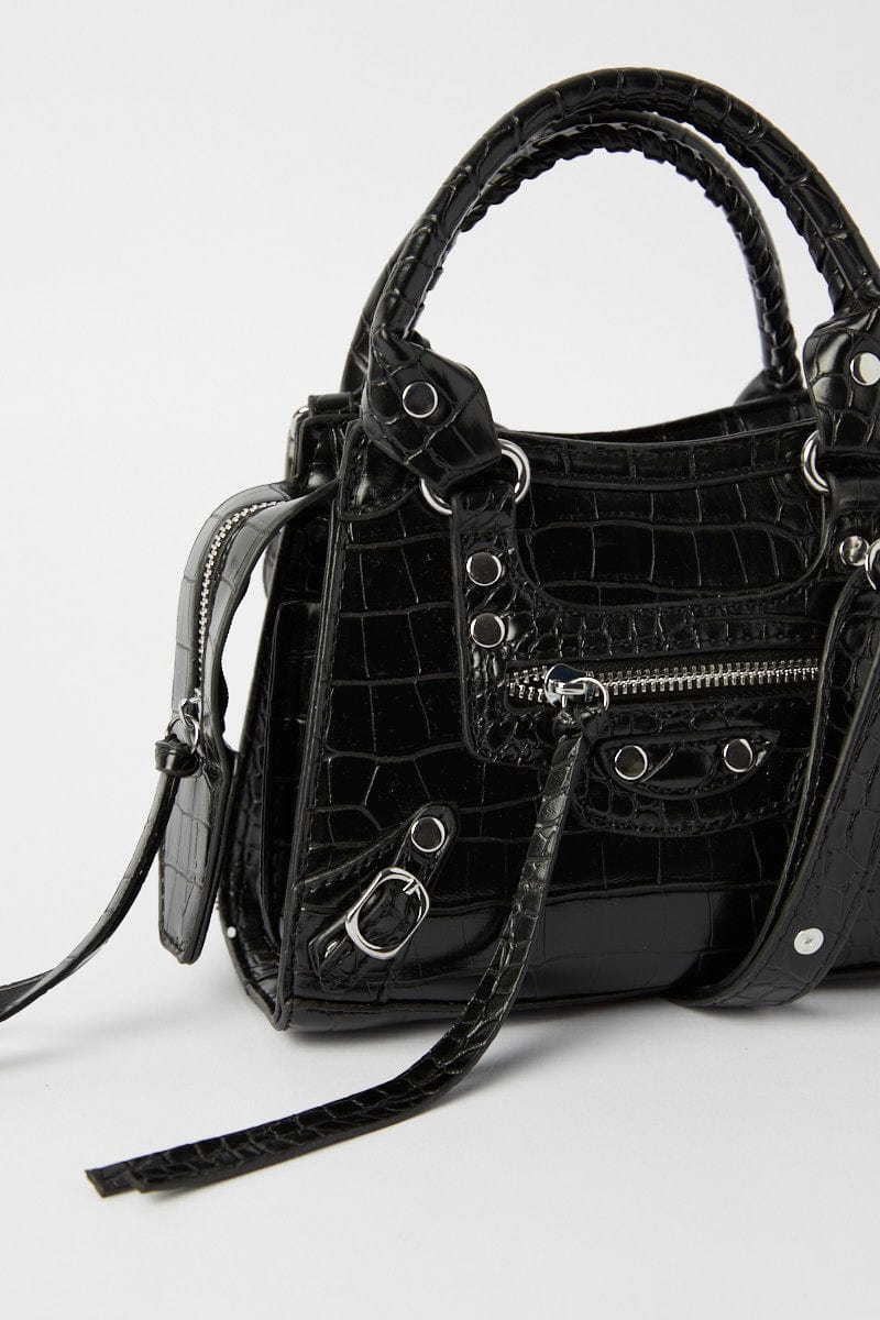 Black Croc Top Handle Crossbody Bag for YouandAll Fashion