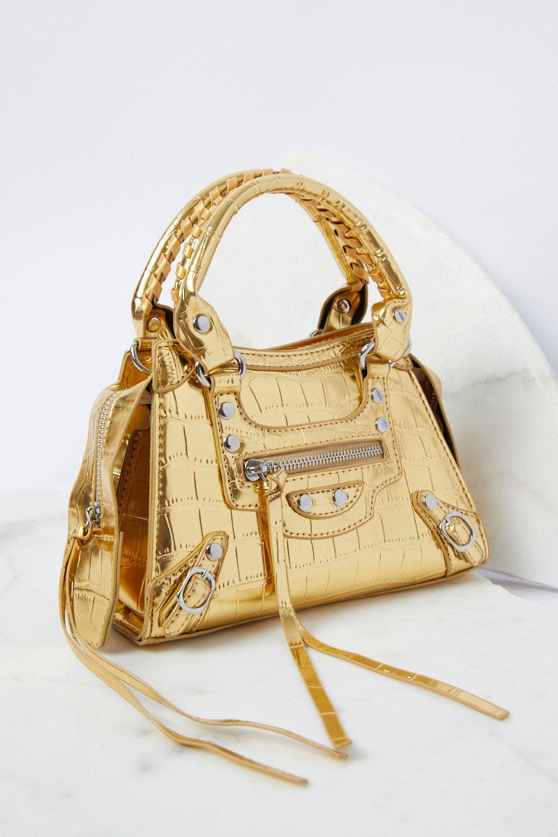 Gold Croc Top Handle Crossbody Bag for YouandAll Fashion