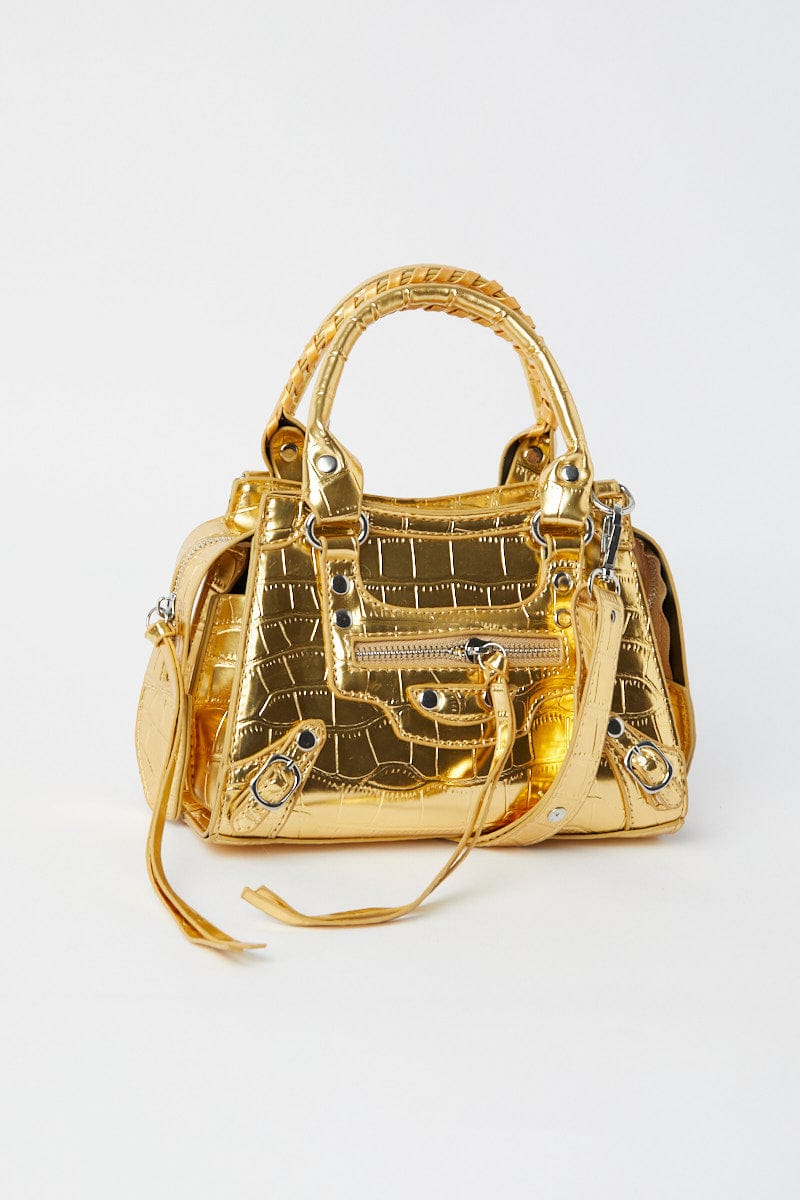 Gold Croc Top Handle Crossbody Bag for YouandAll Fashion