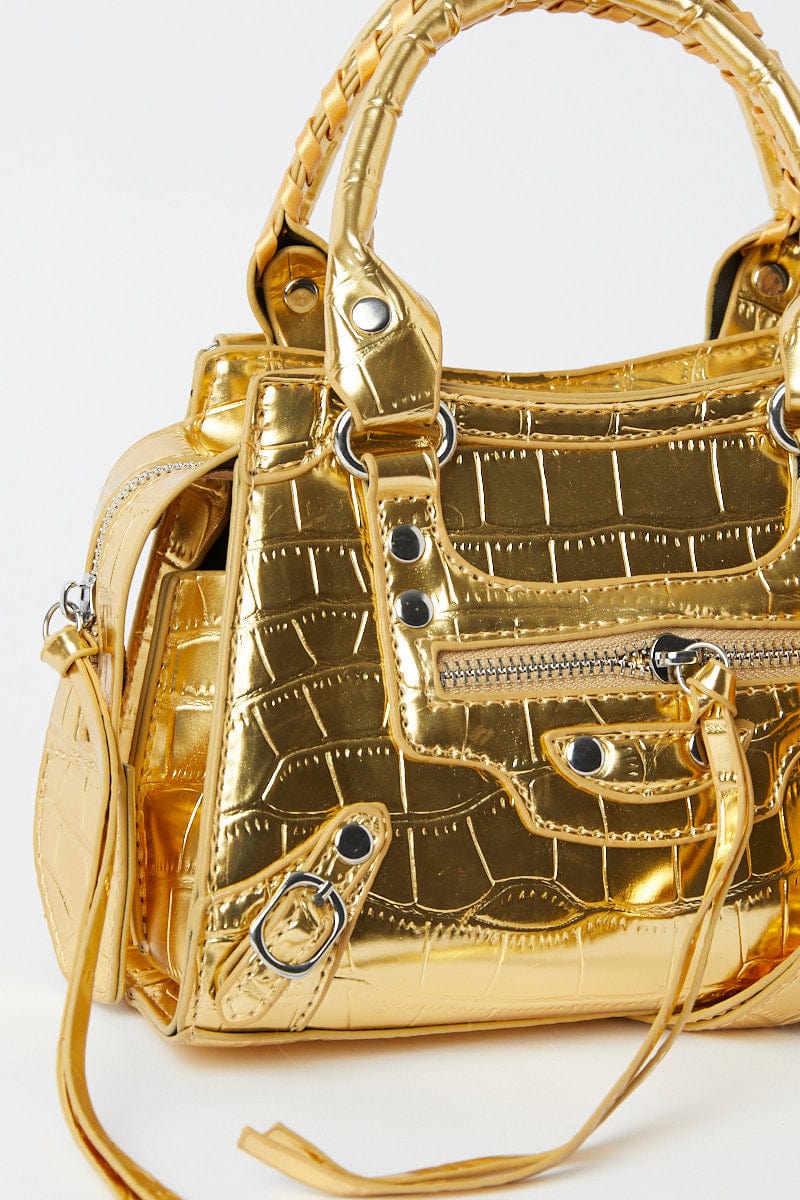 Gold Croc Top Handle Crossbody Bag for YouandAll Fashion