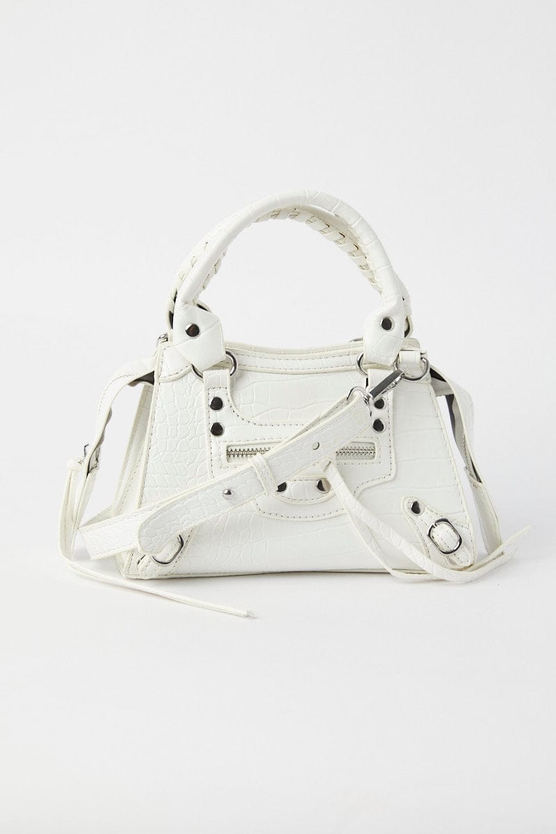 White Croc Top Handle Crossbody Bag for YouandAll Fashion