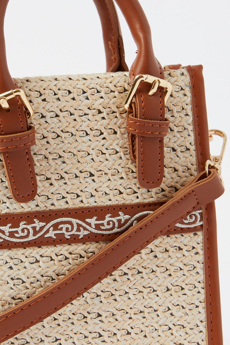 Brown Crochet Crossbody Bag with Handle for YouandAll Fashion