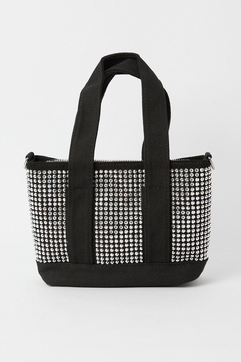 Black Rhinestone Decor Small Tote Bag for YouandAll Fashion