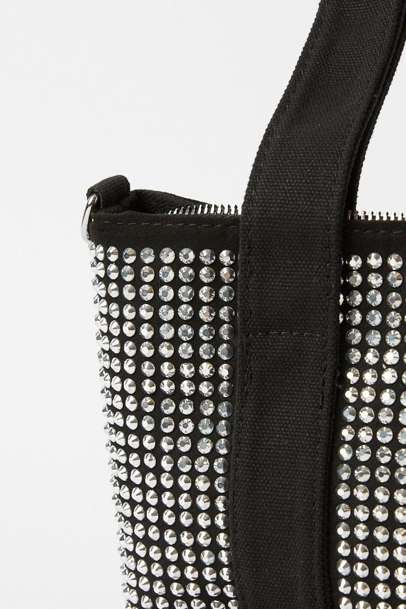 Black Rhinestone Decor Small Tote Bag for YouandAll Fashion