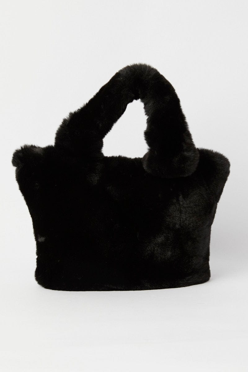 Black Faux Fur Tote Bag for YouandAll Fashion