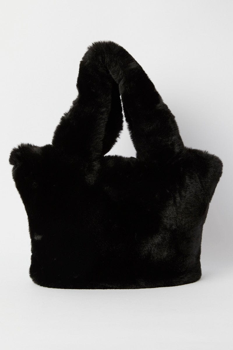 Black Faux Fur Tote Bag for YouandAll Fashion