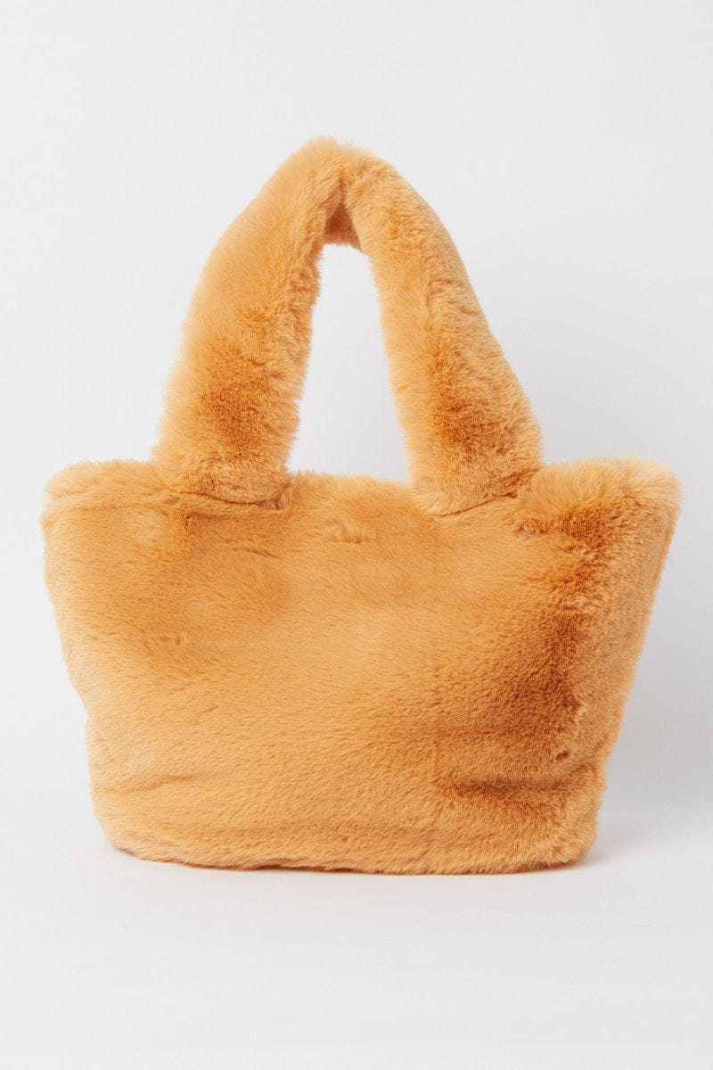 Beige Faux Fur Tote Bag for YouandAll Fashion