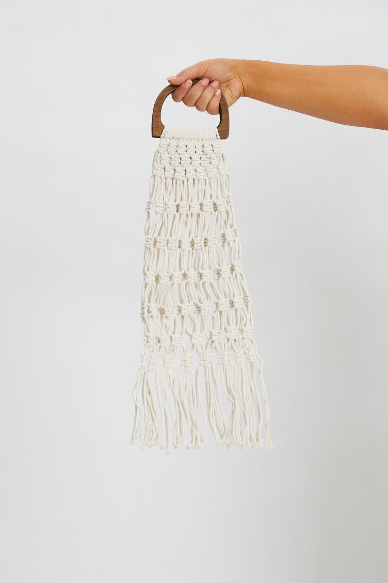White Crochet Tote Bag For Women By You And All