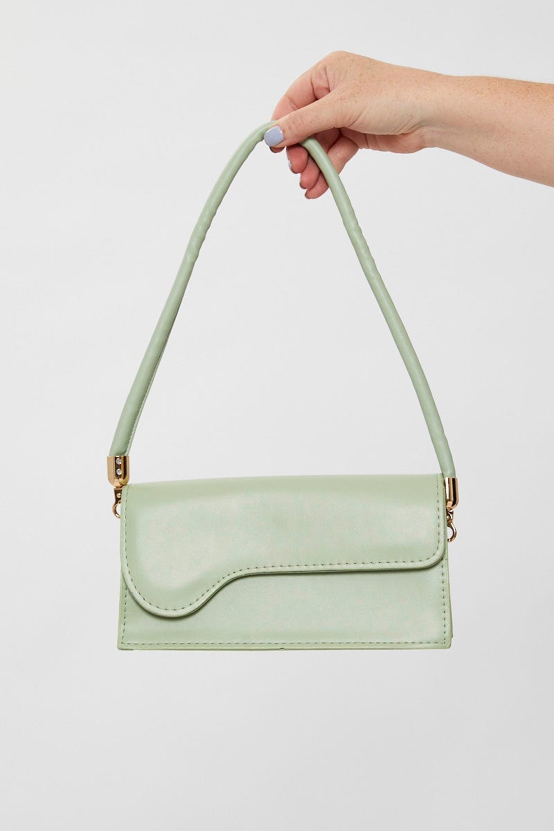 Green Faux Leather Baguette Bag For Women By You And All