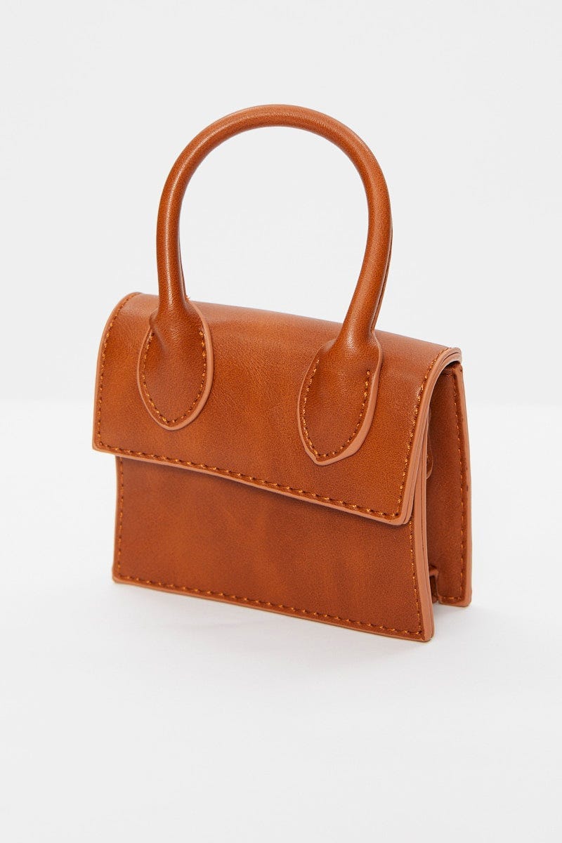 Brown Top Handle Micro Bag For Women By You And All