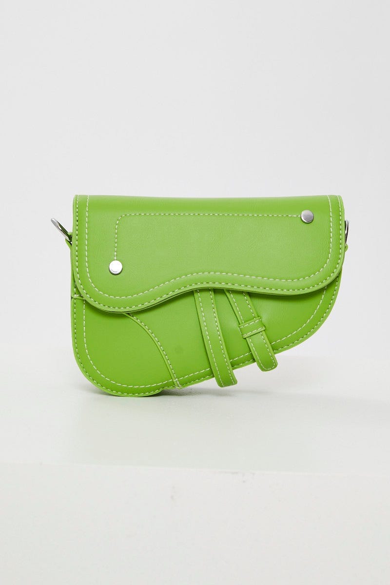 Green Faux Leather Saddle Bag For Women By You And All