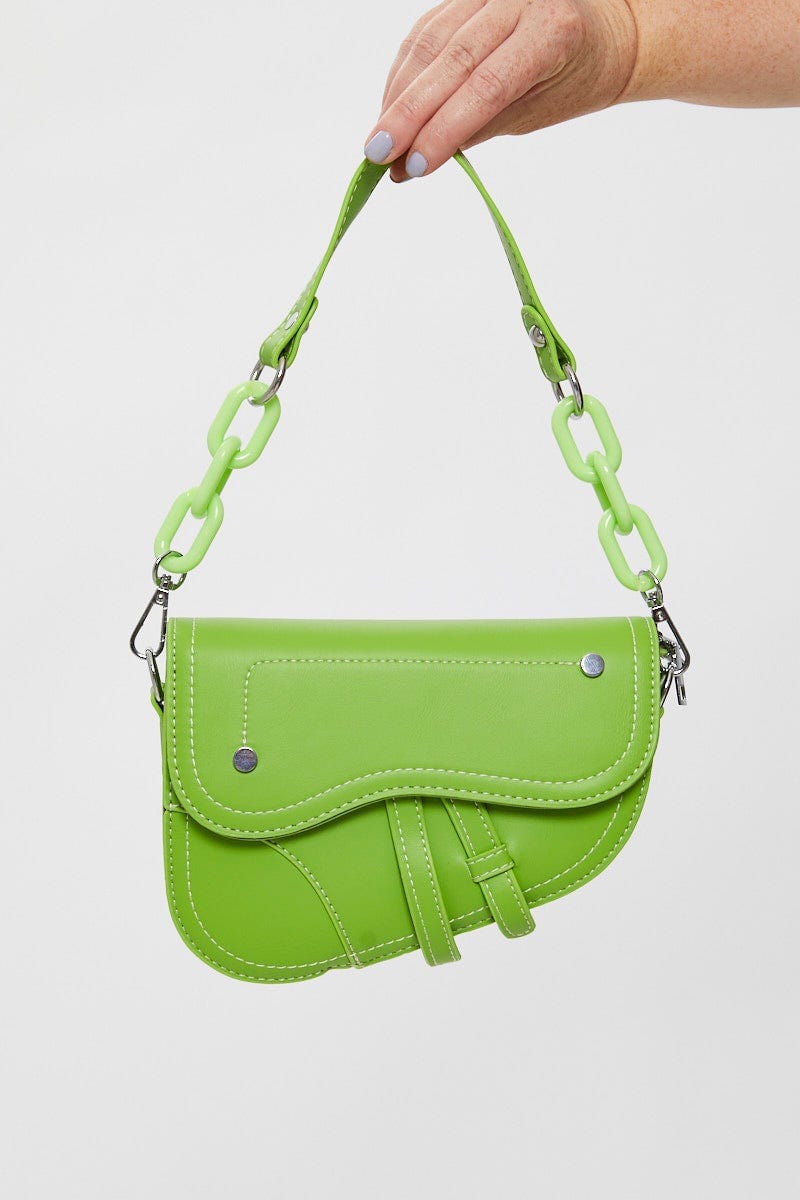Green Faux Leather Saddle Bag For Women By You And All