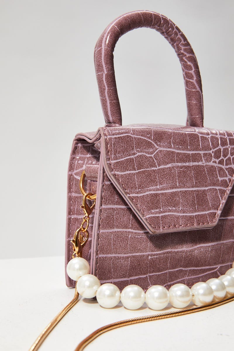 Purple Plus Mini Bag With Pearl Strap For Women By You And All