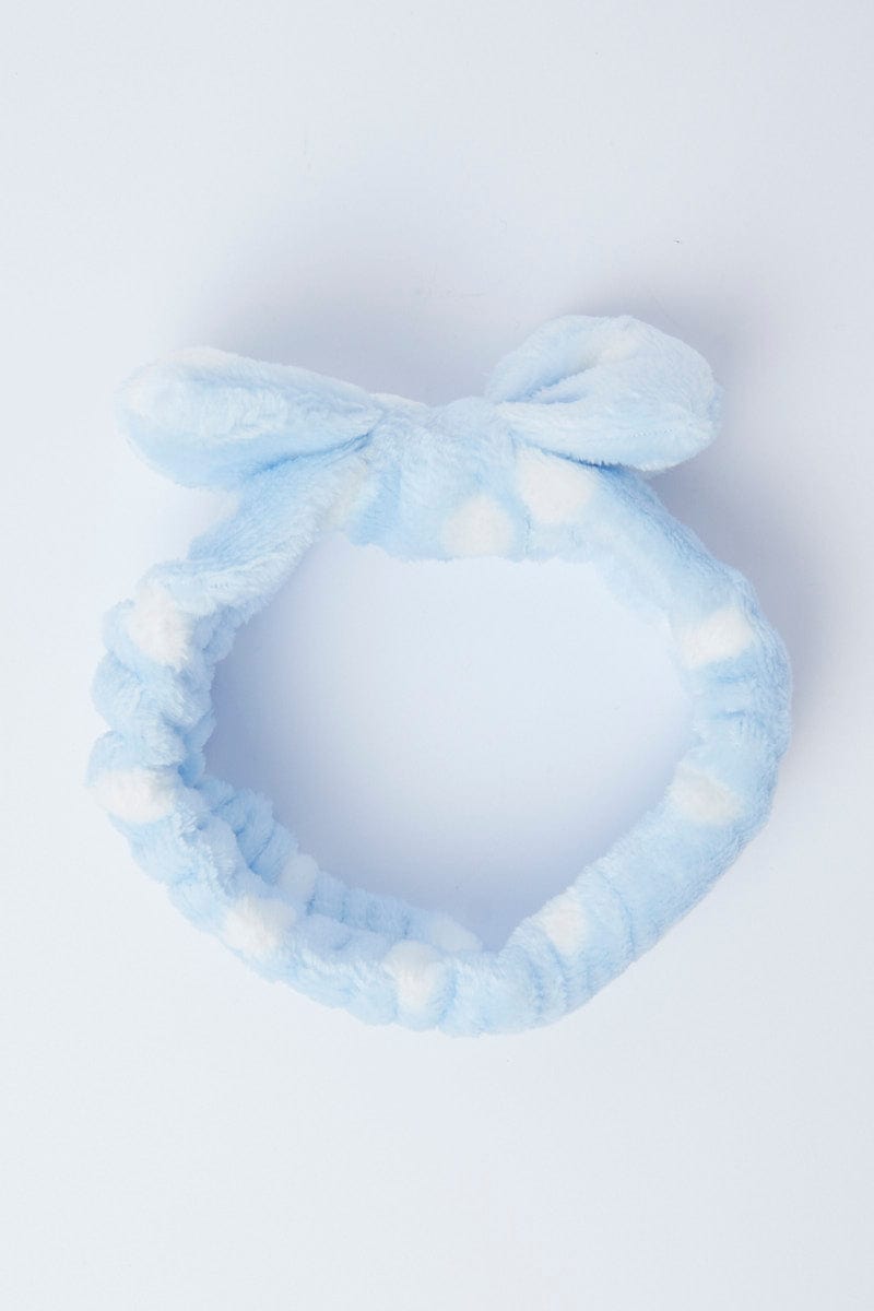 Blue Polka Dot Large Bow Spa Hair Band Headband for Make Up for YouandAll Fashion