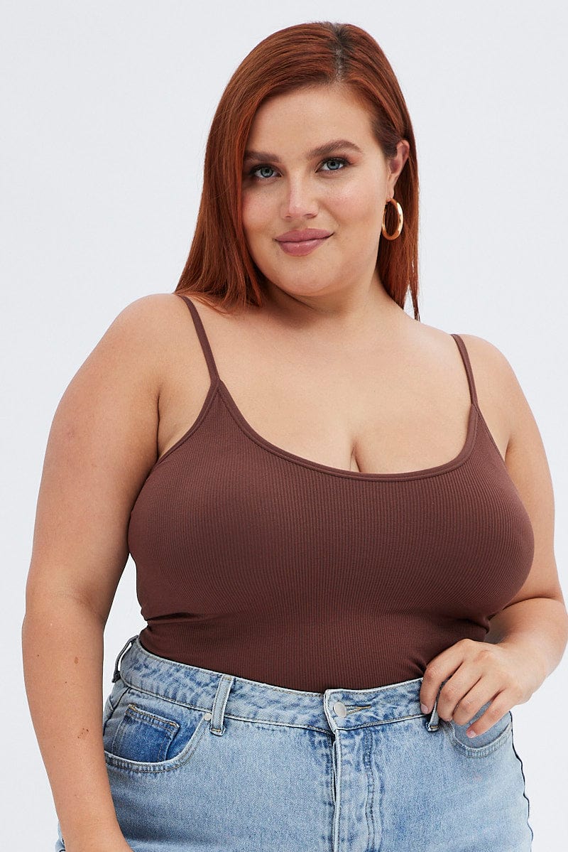 Brown Singlet Top Scoop neck Seamless for YouandAll Fashion