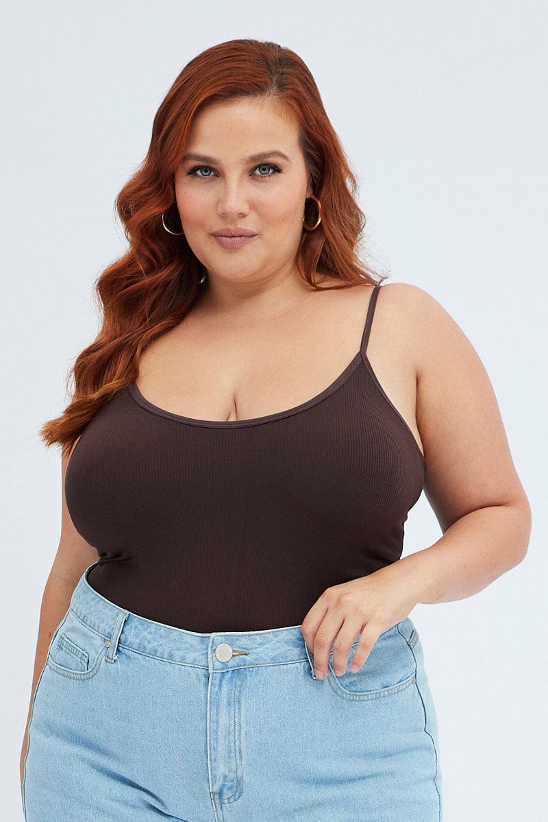 Brown Singlet Top Scoop neck Seamless for YouandAll Fashion