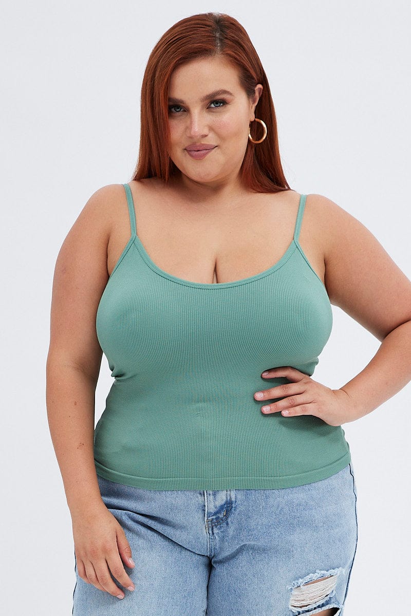 Green Singlet Top Scoop neck Seamless for YouandAll Fashion