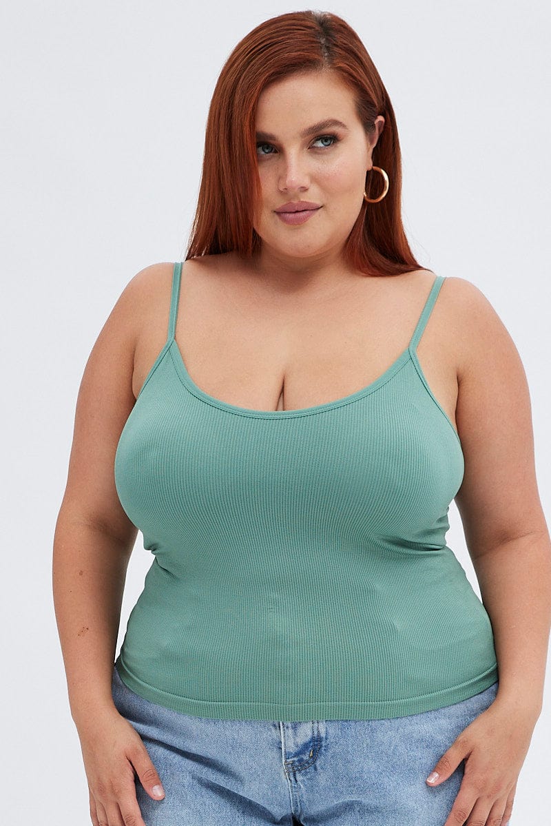 Green Singlet Top Scoop neck Seamless for YouandAll Fashion