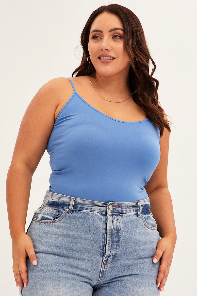 Blue Seamless Singlet Top for YouandAll Fashion