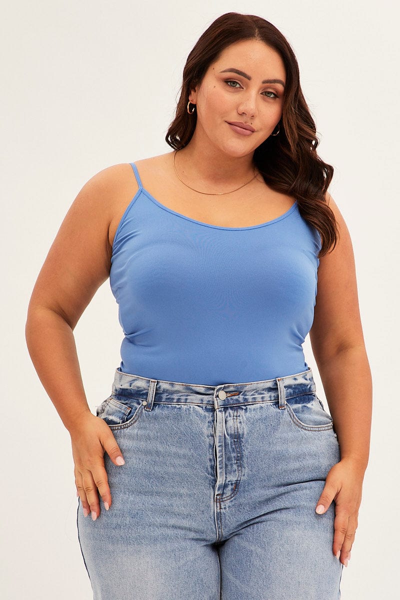 Blue Seamless Singlet Top for YouandAll Fashion