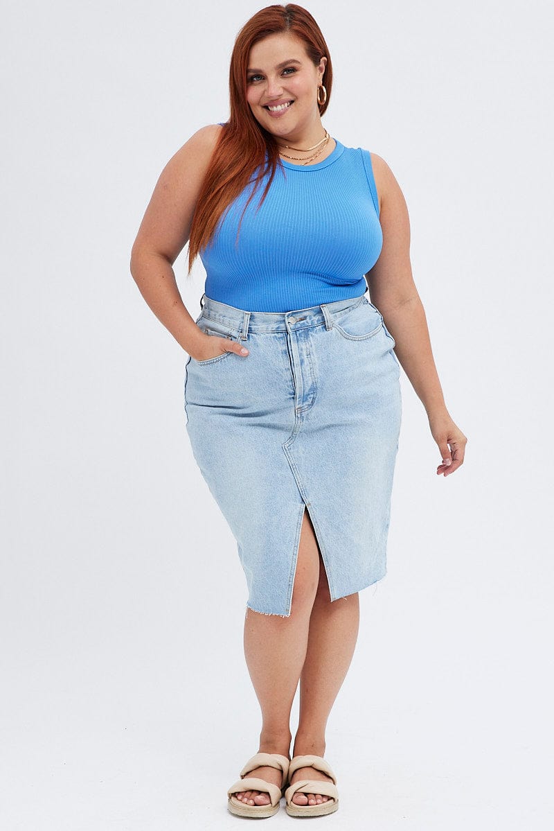 Blue Tank Top Sleeveless Crew Neck Seamless for YouandAll Fashion