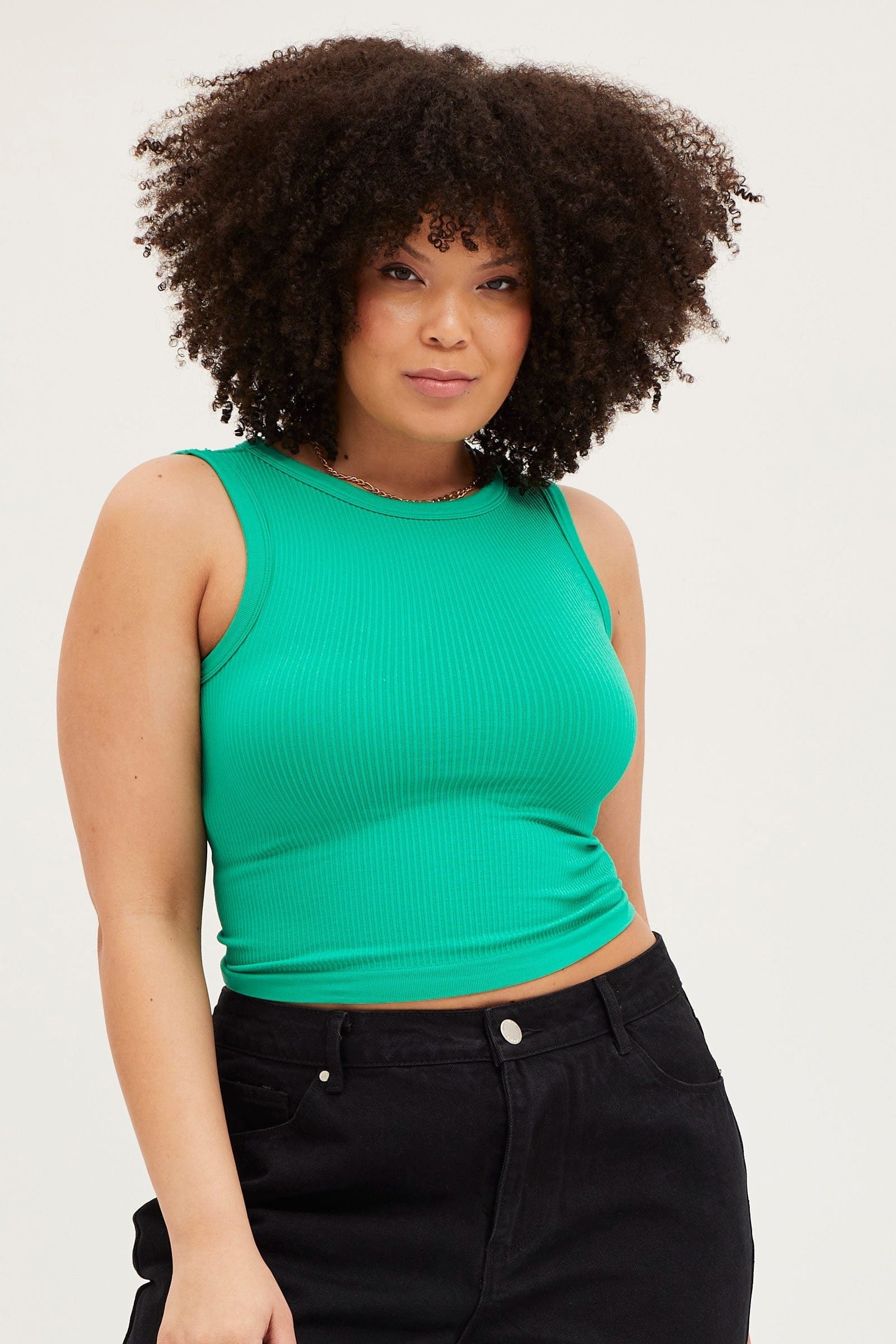 Green Tank Top Sleeveless Crew Neck Seamless For Women By You And All