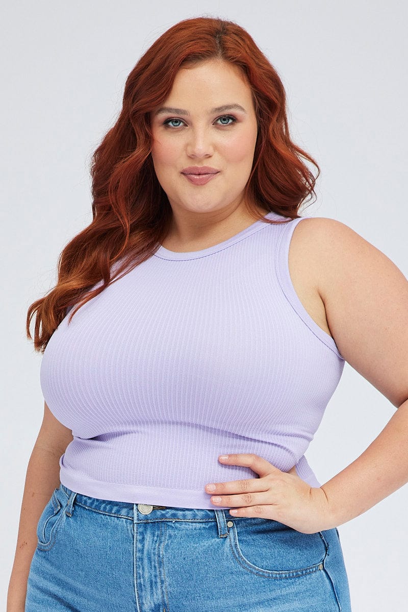 Purple Crew Neck Sleeveless Seamless Tank Top for YouandAll Fashion