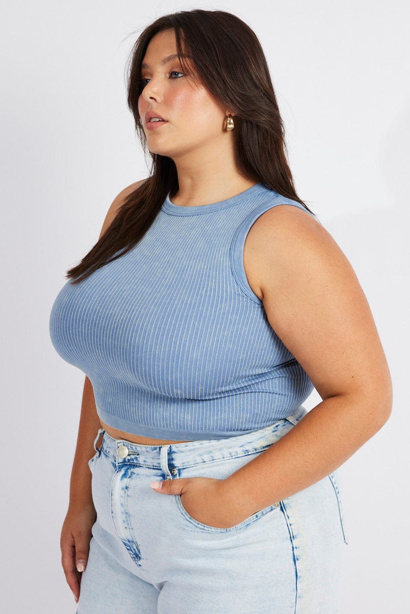 Blue Tank Top Sleeveless Crew Neck Seamless for YouandAll Fashion
