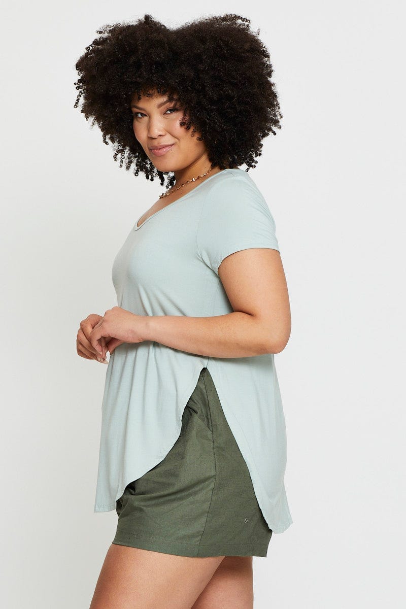 Green Longline T-Shirt Scoop Neck Short Sleeve For Women By You And All