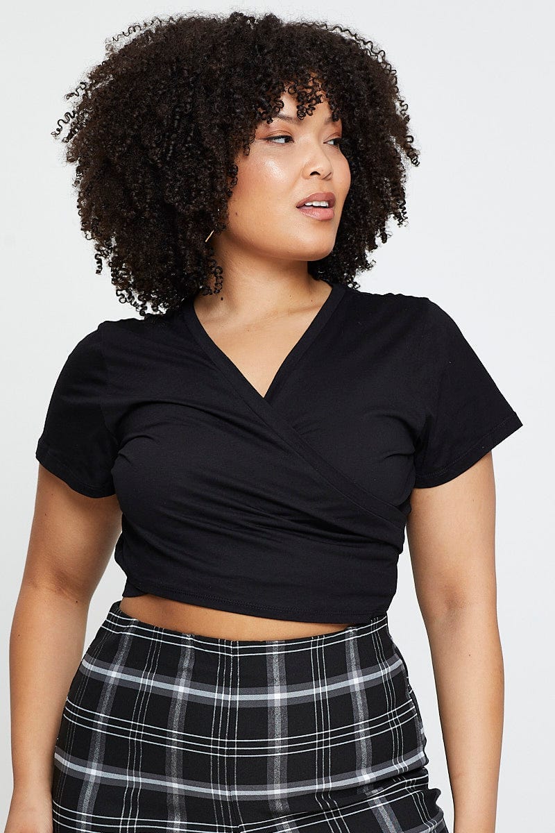 Black Wrap Top Short Sleeve For Women By You And All