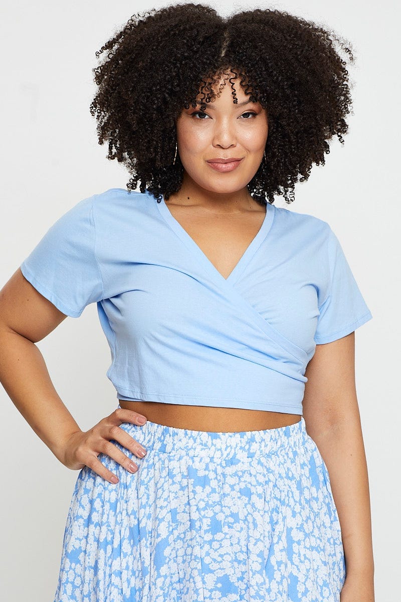 Blue Wrap Top Short Sleeve For Women By You And All