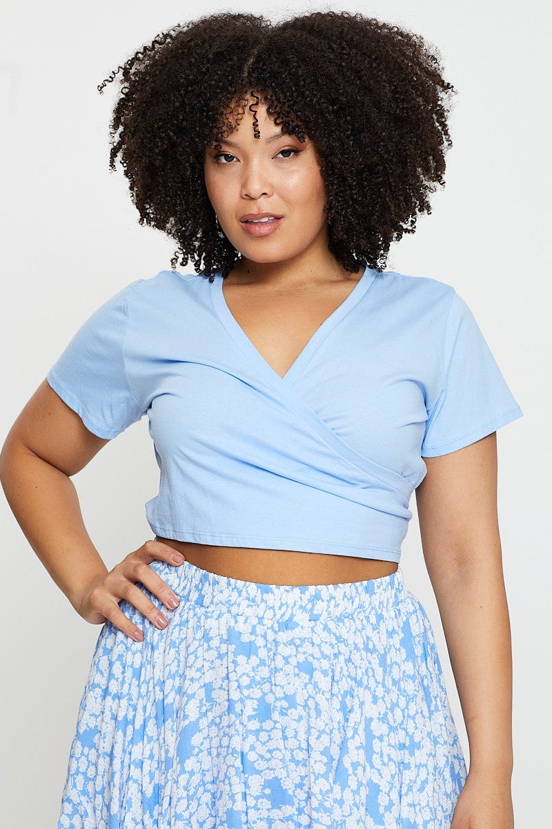 Blue Wrap Top Short Sleeve For Women By You And All