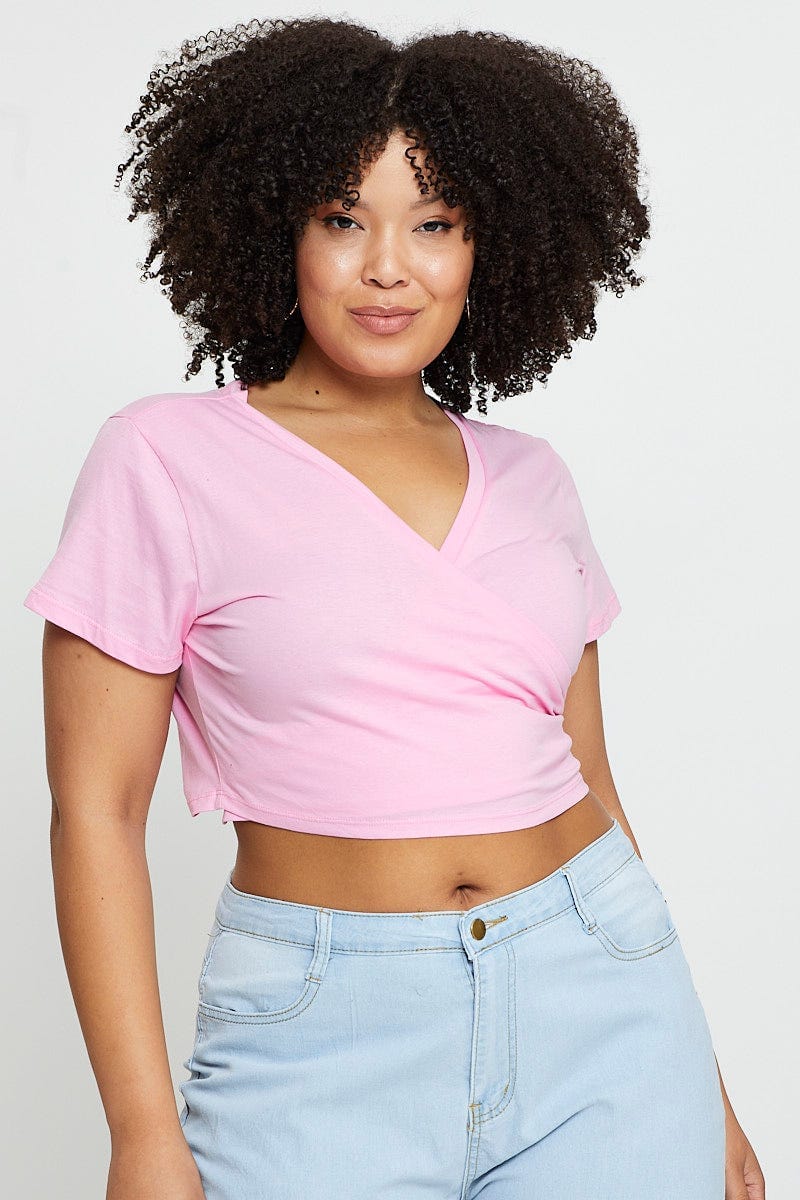 Pink Wrap Top Short Sleeve For Women By You And All