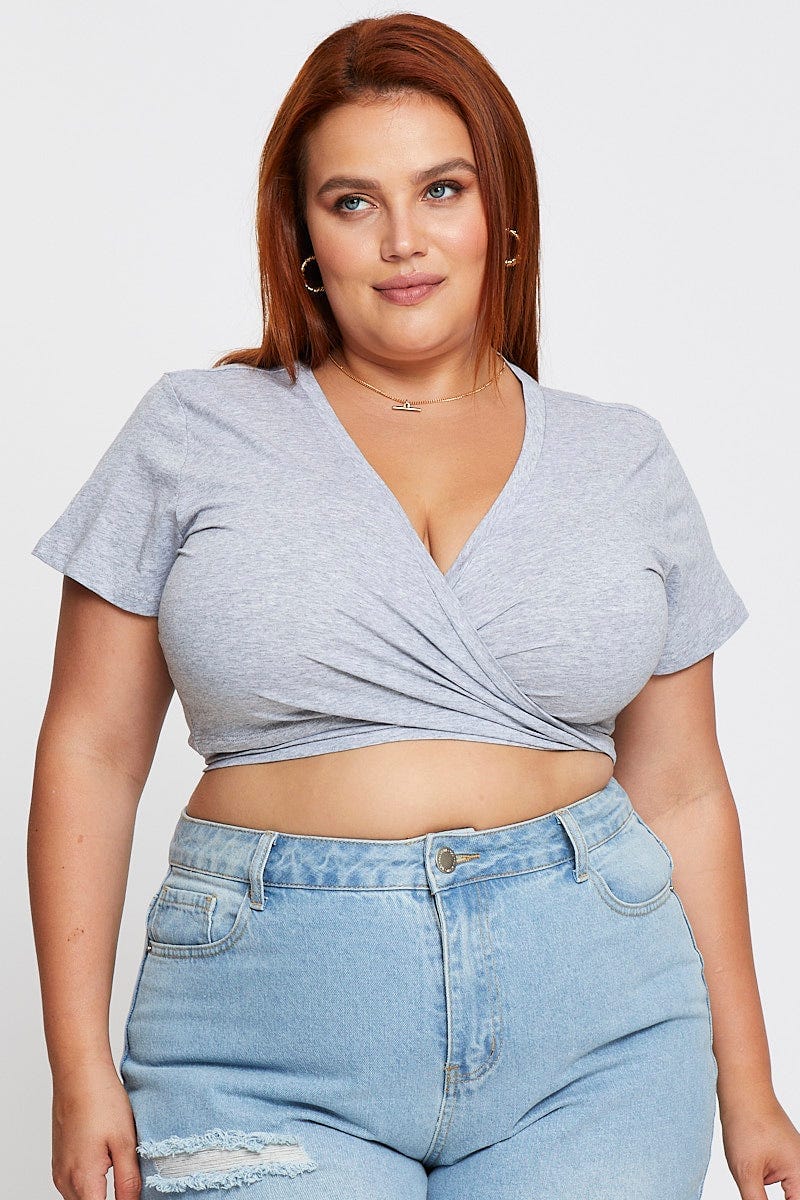 Grey Wrap Top Short Sleeve For Women By You And All