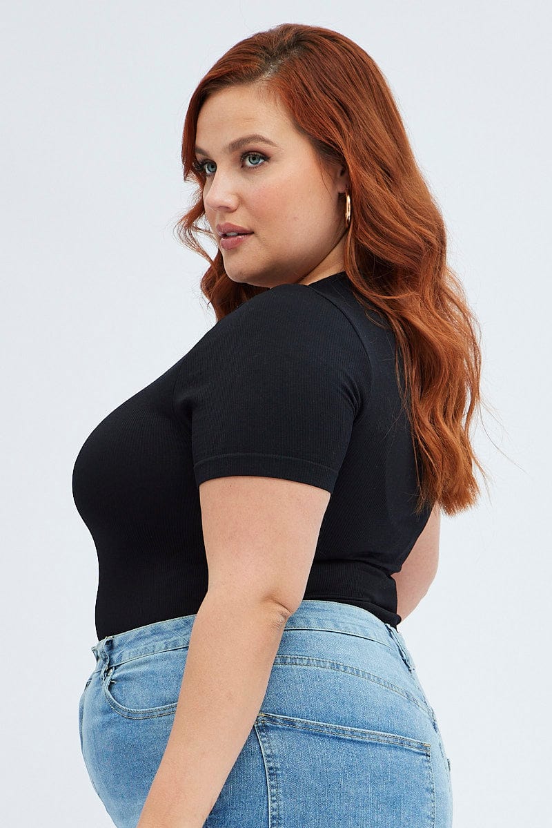 Black Bodysuit Short sleeve Crew neck Seamless for YouandAll Fashion