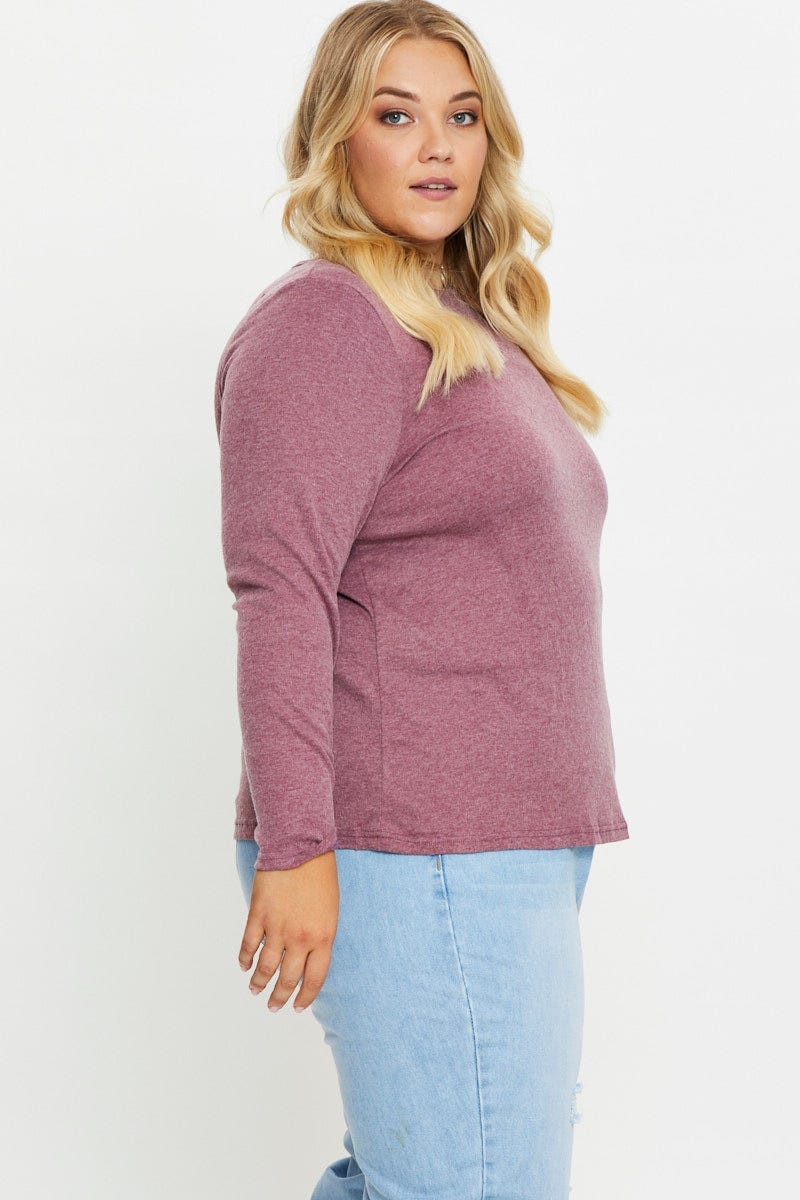 Purple Jersey T-Shirt Crew Neck Long Sleeve For Women By You And All