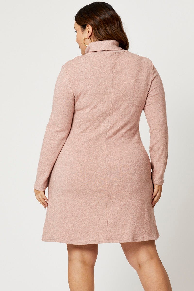 Pink Fleece Dress High Neck Long Sleeve For Women By You And All