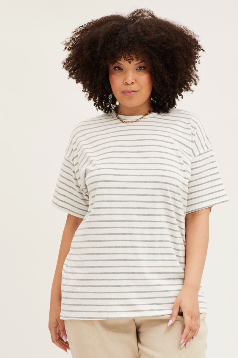 Stripe Short Sleeve Stripe Cotton Oversized T-Shirt For Women By You And All