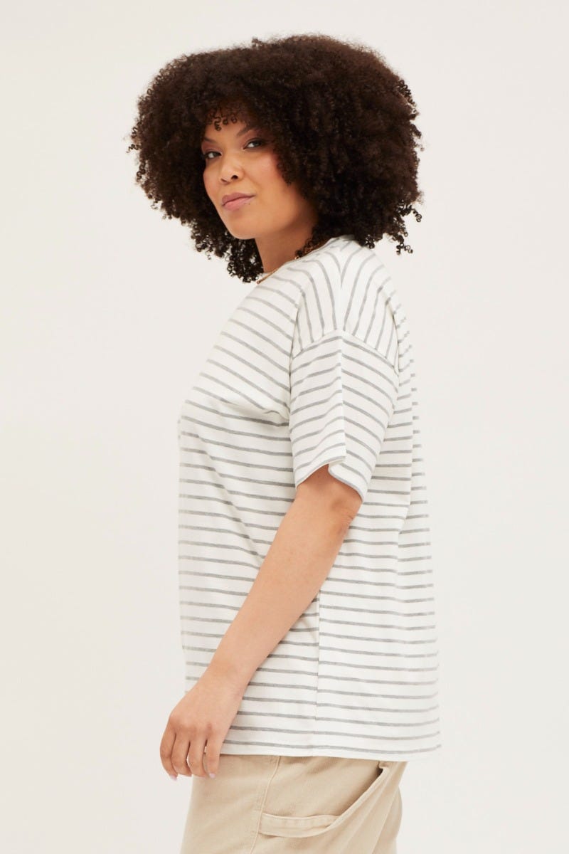 Stripe Short Sleeve Stripe Cotton Oversized T-Shirt For Women By You And All