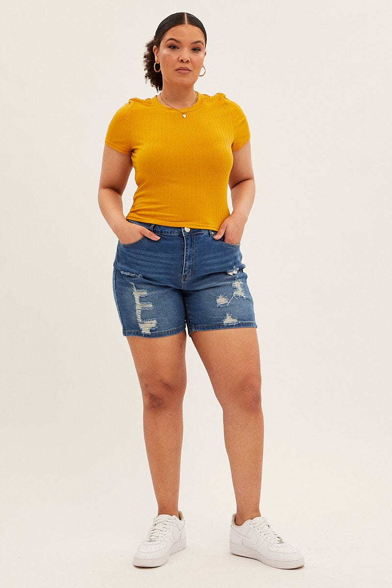 Mustard T Shirt Short Sleeve Crew Neck for YouandAll Fashion