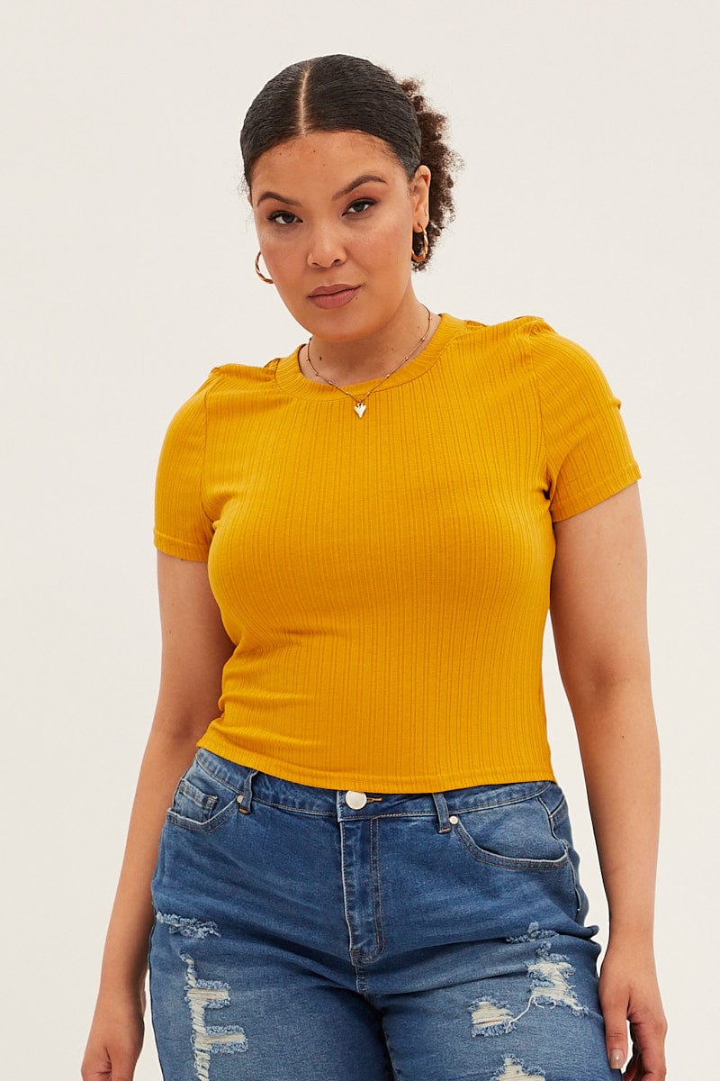 Mustard T Shirt Short Sleeve Crew Neck for YouandAll Fashion