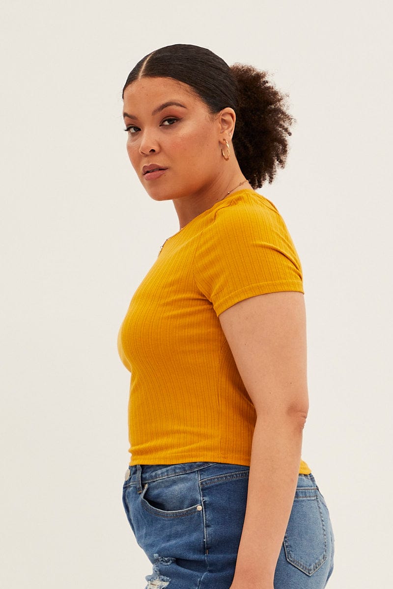 Mustard T Shirt Short Sleeve Crew Neck for YouandAll Fashion