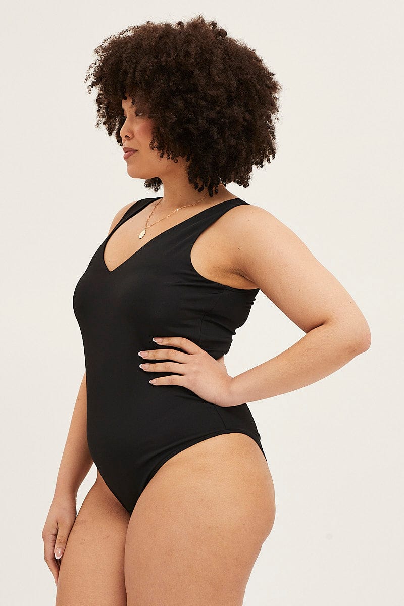 Black V-Neck Sleeveless Bodysuit for Women by You + All