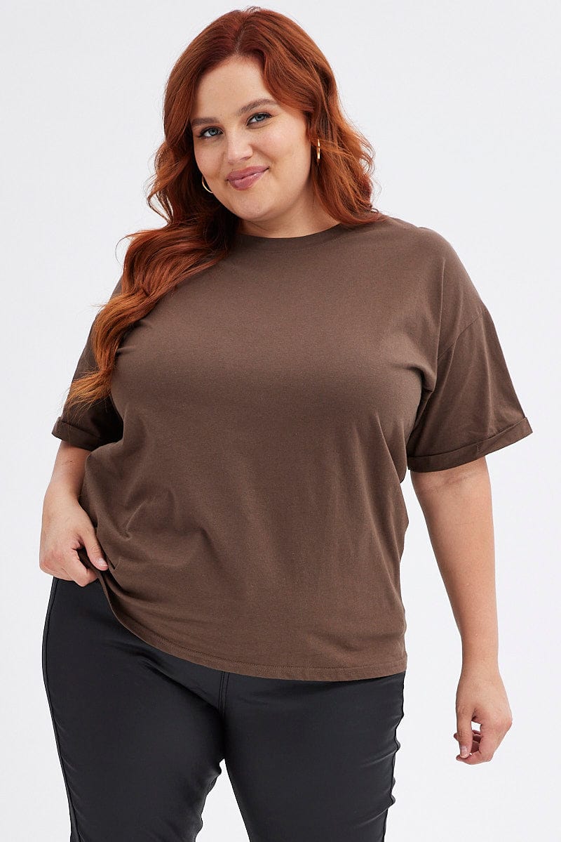 Brown Oversized T Shirt Short Sleeve Crew Neck for YouandAll Fashion