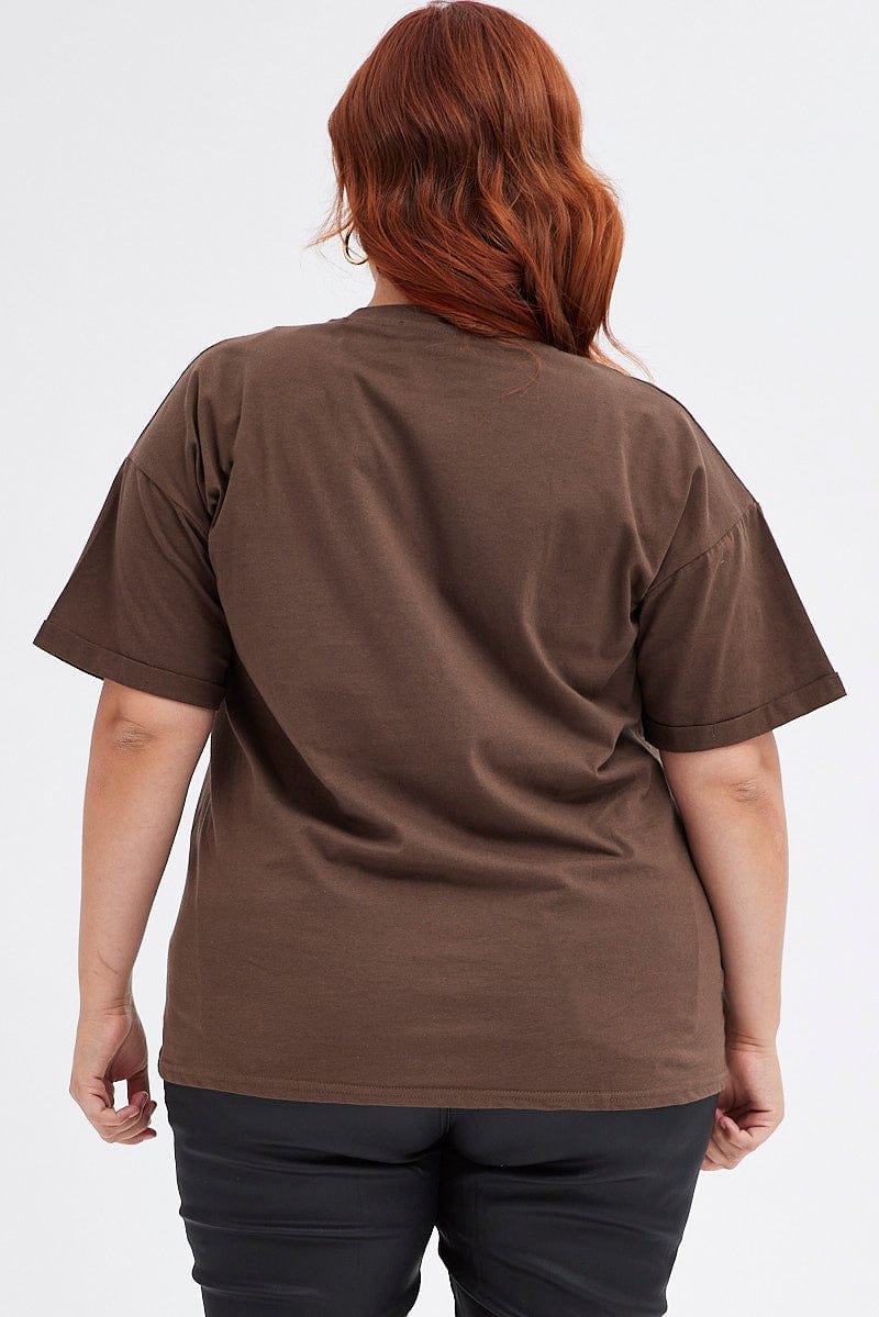 Brown Oversized T Shirt Short Sleeve Crew Neck for YouandAll Fashion